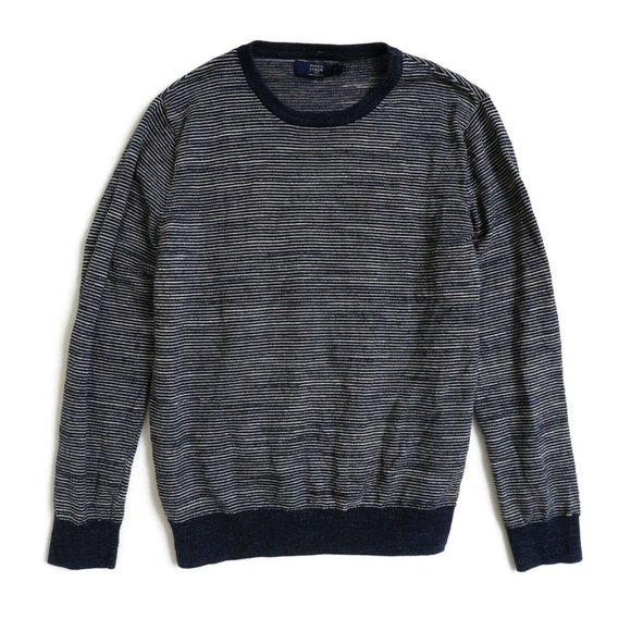 J. Crew Other - J Crew Mens Crew Neck Long Sleeve Sweater Sz Large Slim Blue White Stripe Cotton